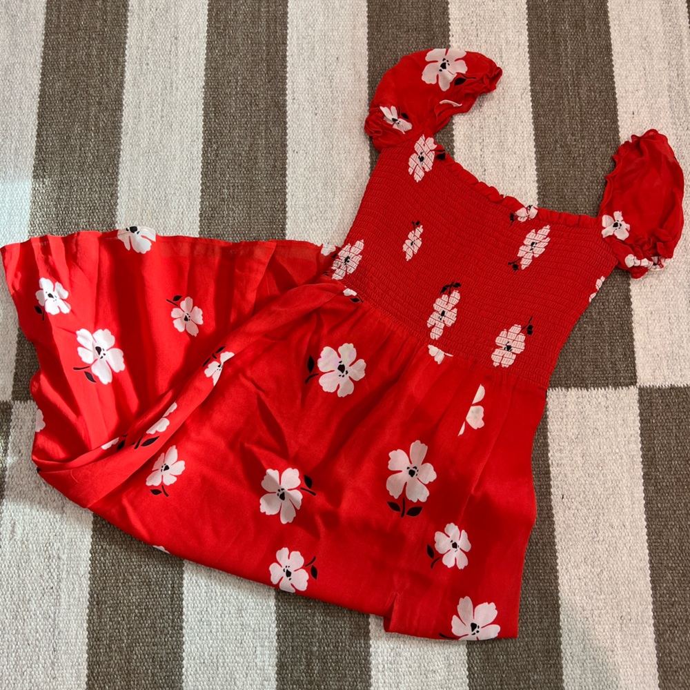 Reformation Red Floral Midi Dress Small Slit